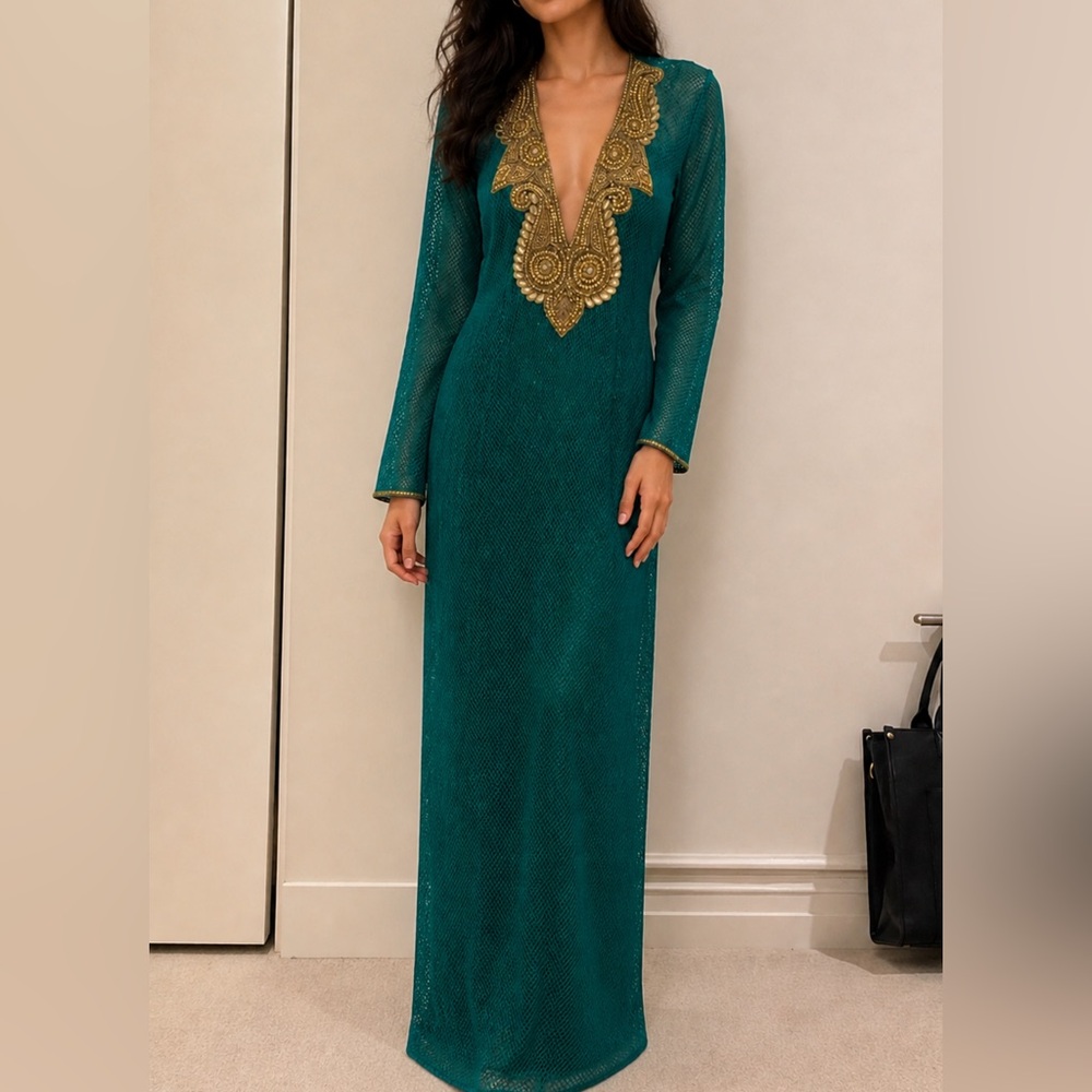 🔥Stunning dress  cover up kafthan new w/tags  emerald green gold m/l